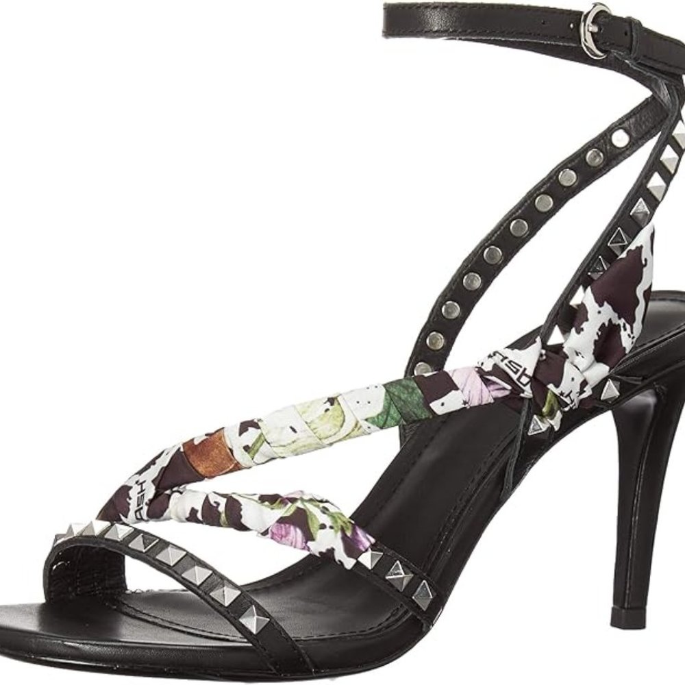 ASH Heidi Studded Leather Stiletto Sandals In Blk Floral, Like New, EUR 39/US 8